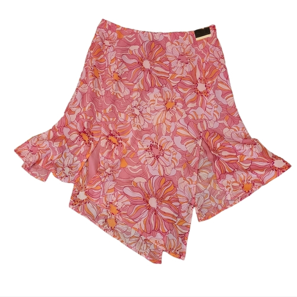 NWT Lane Bryant Pink Floral Flowy Handkerchief Hem Midi Skirt Stretch Waist 2X